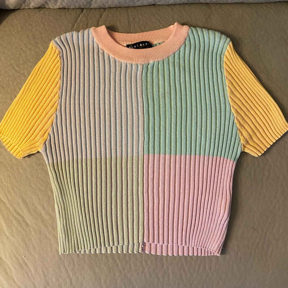 Dressed in LALA Pastel Colorblock Cropped Top size Medium